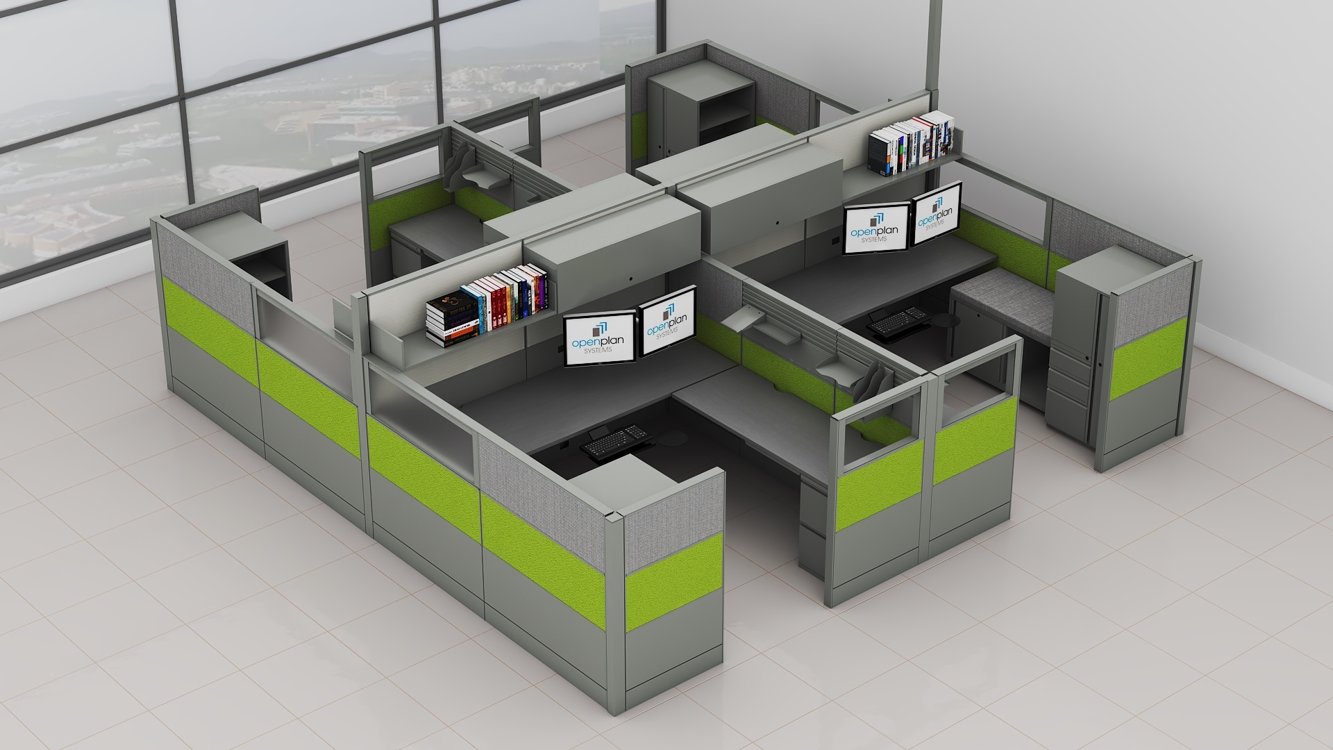 Office furniture tile system with many customization options.
