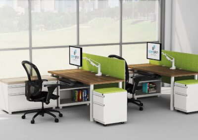 Desking office furniture with storage, screen and accessory options.