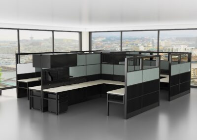 Office furniture tile system with many customization options.